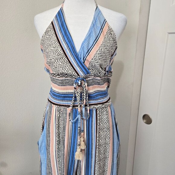Venus Tassel Halter Jumpsuit Striped Blues Pink Size Small - Picture 4 of 14